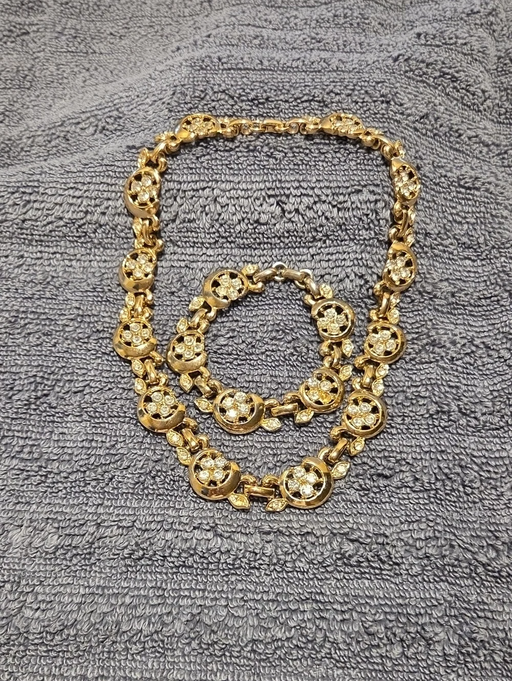 Gold-Tone Crystal Link Necklace and Bracelet Set - Women Jewelry